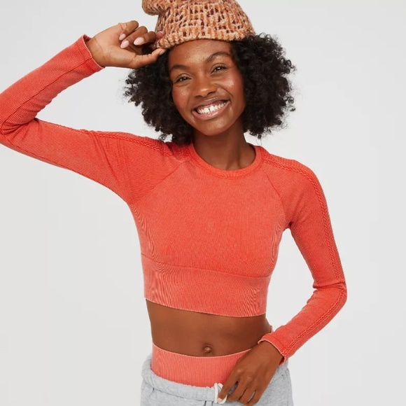 Aerie Offline Big Chill Seamless Long Sleeve Ribbed Crop in Starburst - Size XL - Picture 1 of 7